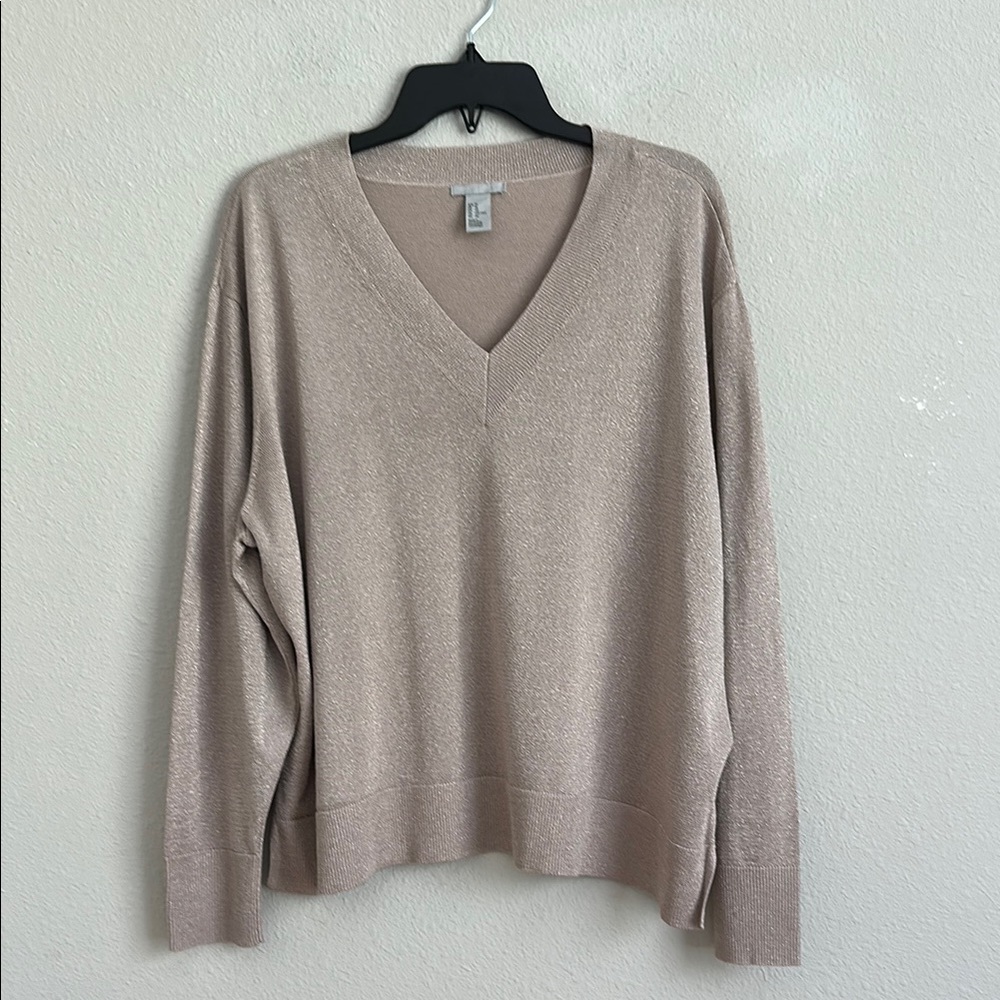 H&M rose gold shimmer v neck thin sweater size XLarge